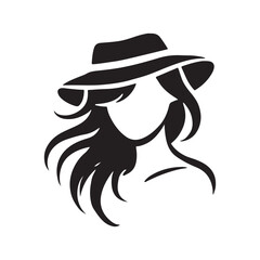 woman long hair with hat and without face silhouette 