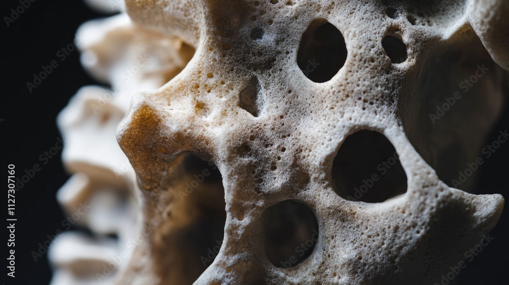 Poster Bone texture macro closeup with intricate details and dark background highlighting natural features of skeletal structure