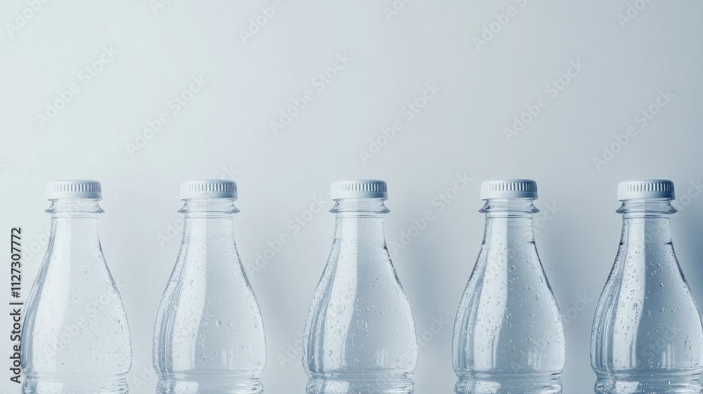 Aufkleber clear plastic water bottles lined up against a light background showcasing freshness and hydration i