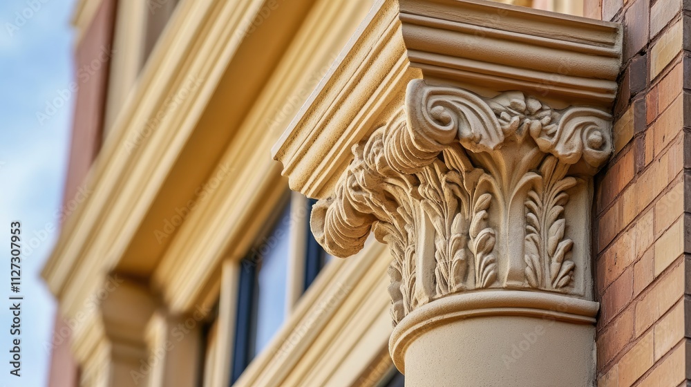 Poster architectural close-up of a classic column with intricate detailing showcasing ornate craftsmanship 