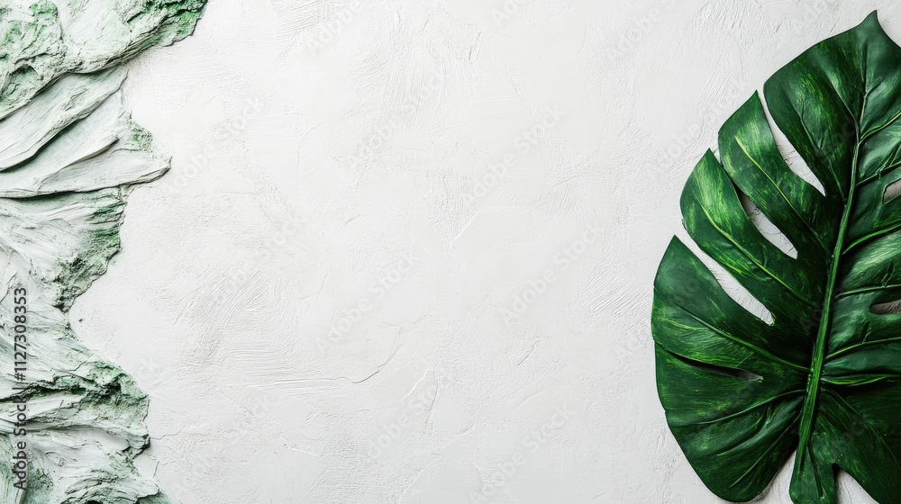 Aufkleber Vibrant green leaf texture with intricate veins against a plain white backdrop creating ample copy space for design or promotional use