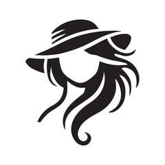 stylish hair of a woman with beautiful hat, silhouette vector icon