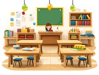 A Bright and Cheerful Classroom Scene with a Teacher and Students