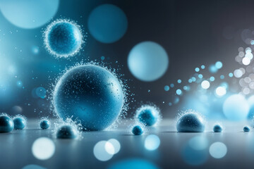 abstract blue background with bubbles, medical particles, virus, healthcare, pandemic, AI generative