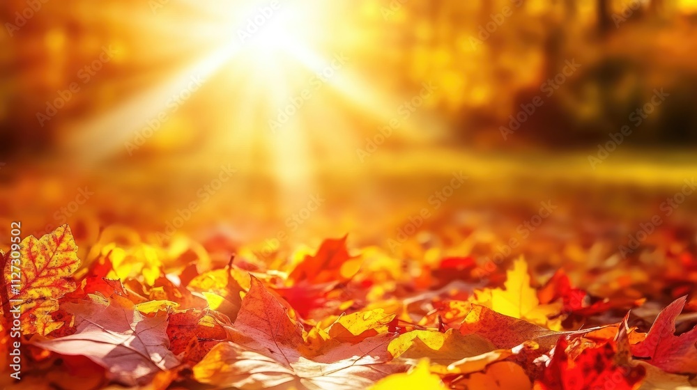 Leinwandbilder vibrant autumn leaves illuminated by sunlight creating a warm and inviting forest atmosphere display