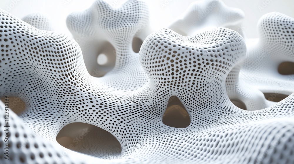 Poster abstract white 3d textured surface with holes and bumps.