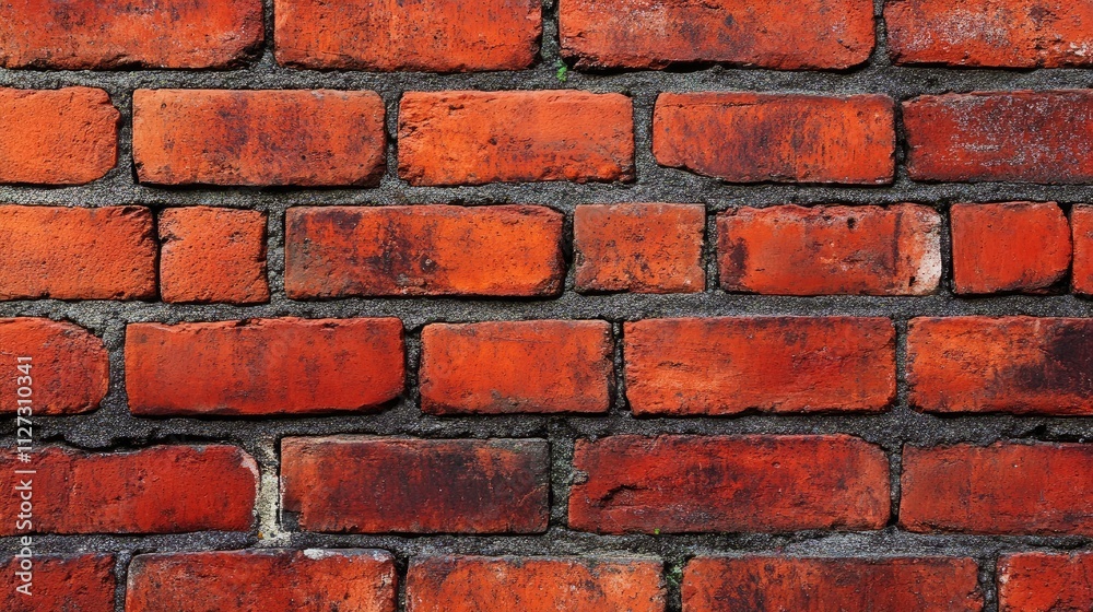 Poster Texture of aged red brick wall in high resolution with distinctive patterns and colors suitable for backgrounds and architectural designs
