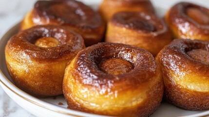 Freshly Baked Cinnamon Rolls Close Up Displaying Golden Brown Color and Flaky Texture Perfect for Culinary and Food Photography