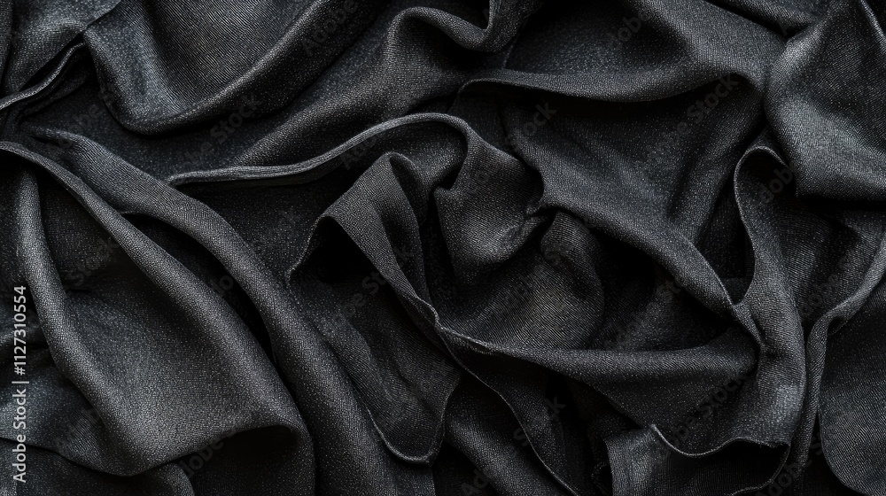 Poster black leather and suede textured fabric background with soft folds and rich dark tones suitable for 