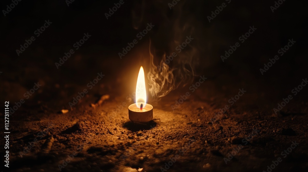 Poster Flickering candlelight casting shadows in a dark environment creating a warm and atmospheric ambiance.