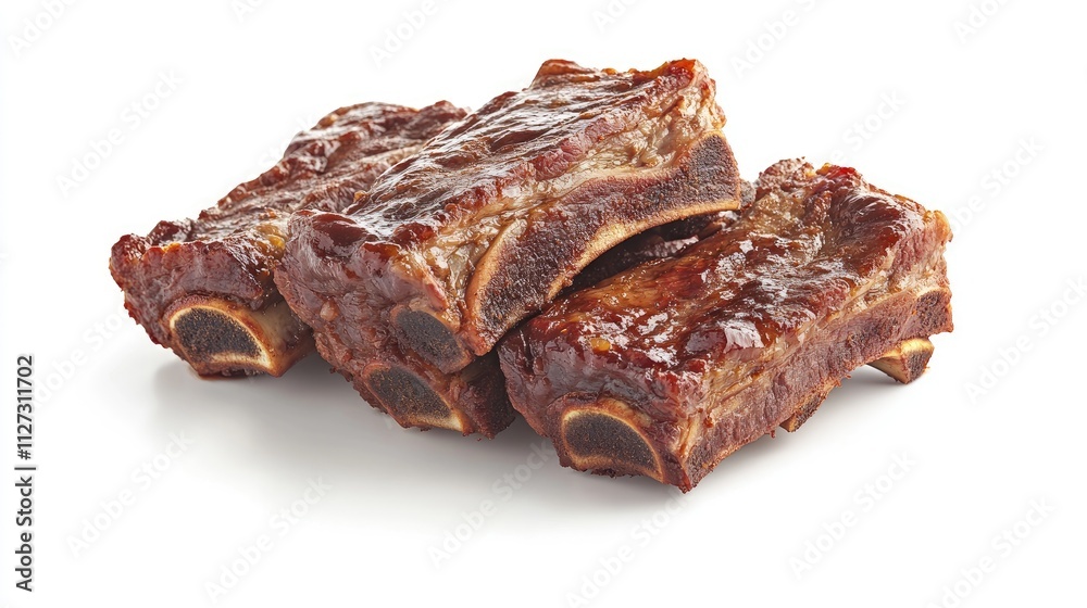 Poster grilled barbecue beef short ribs stacked on a white background showcasing rich color and texture ide
