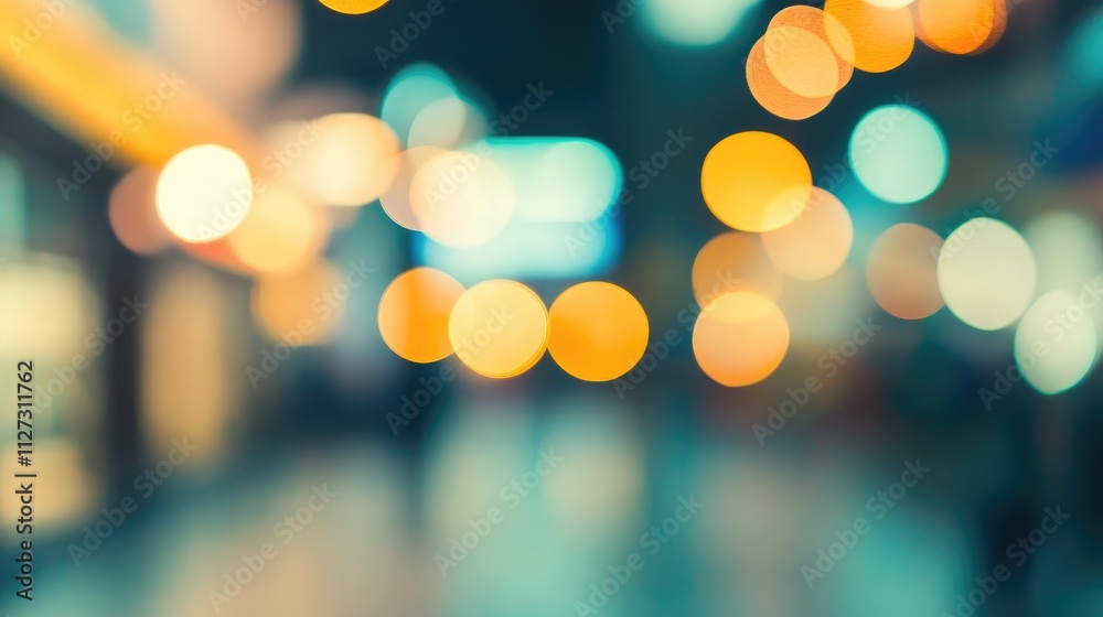 Poster Abstract blurred background of a supermarket with soft bokeh lights creating a vibrant, unfocused atmosphere for retail or shopping themes