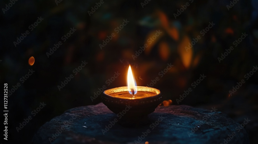 Poster illuminating oil lamp flame glowing in darkness creating a serene and tranquil ambiance for peaceful