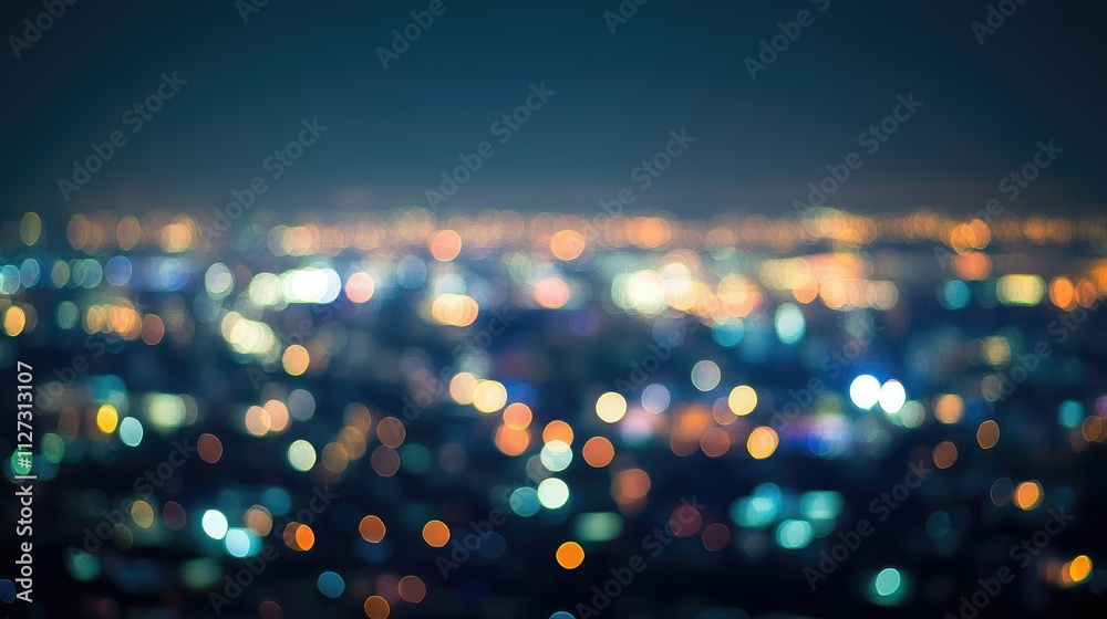 Poster abstract city lights in a blur representing automation technology and urban nightlife concept with v