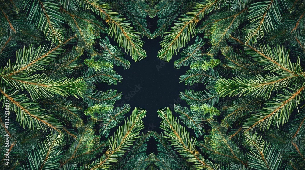 Aufkleber Abstract geometric composition of coniferous branches creating a symmetrical pattern ideal for seamless designs and interior decoration elements