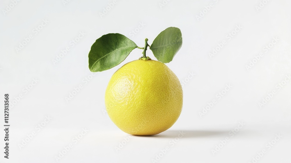 Poster bergamot fruit with green leaves on a white background highlighting its vibrant yellow color and uni