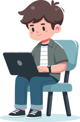 a boy is using his laptop vector
