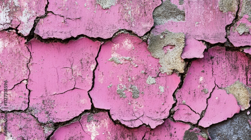 Poster textured background of cracked pink concrete wall showcasing weathered surface and renovation potent