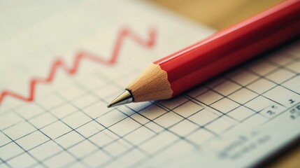 Conversion rate analysis with red pencil on a financial graph background showcasing business growth and marketing strategies.