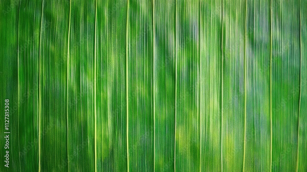 Aufkleber Vibrant green banana leaf texture showcasing natural patterns and parallel veins in a macro background setting