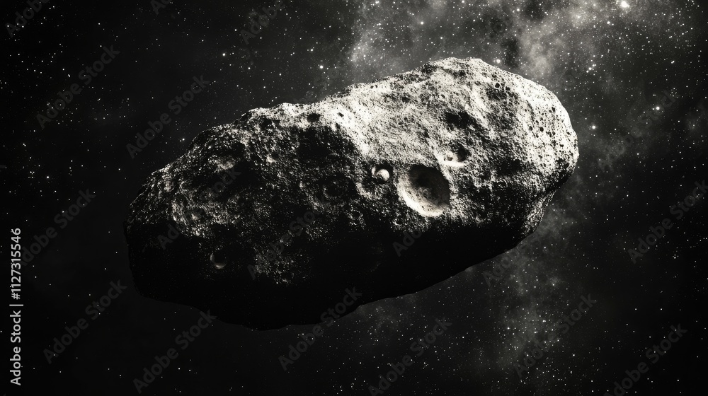 Aufkleber Asteroid Floating in Space with Stunning Nebula Background for Astronomy and Exploration Themes