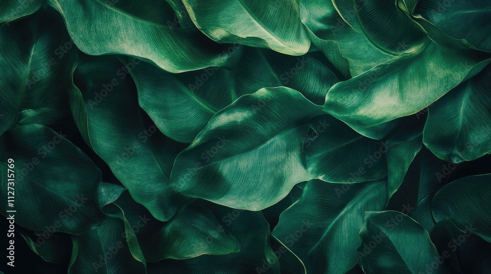 Poster vibrant texture of lush green banana leaves creating a natural background for design and artistic in