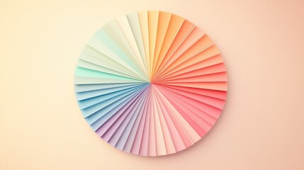Pastel color samples pallet on light background. Designer's color fan with various hues in a circular array. Paper color swatches in a circular fan, ideal for design color palette
