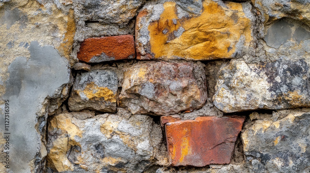 Poster Textured brick and stone masonry wall fragment ideal for backgrounds and design elements in architectural and artistic projects