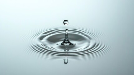 Water droplet creating ripples on a calm surface showcasing minimalism and purity in a serene top view composition.