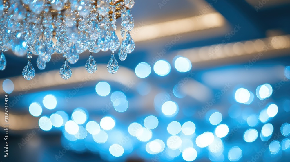 Poster elegant bokeh with luxurious chandeliers and led lights in upscale hotel interior ambiance showing s