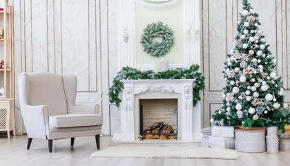 Ideal Cozy Festive Room with a Fireplace Decorated for Christmas A Warm and Inviting Atmosphere Perfect for Holiday Gatherings and Family Celebrations