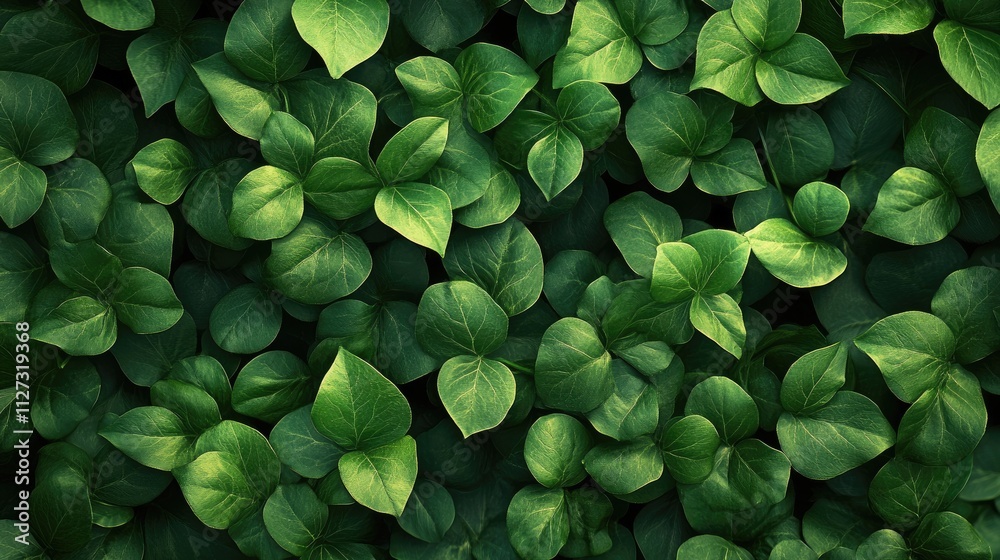 Poster Lush green foliage texture creating a serene and natural background ideal for botanical themes and eco-friendly designs.