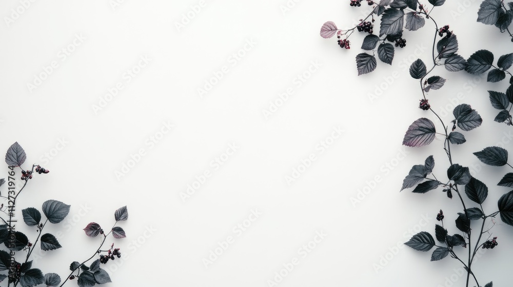 Poster blackberries with leaves elegantly arranged on a clean white background creating a fresh and vibrant
