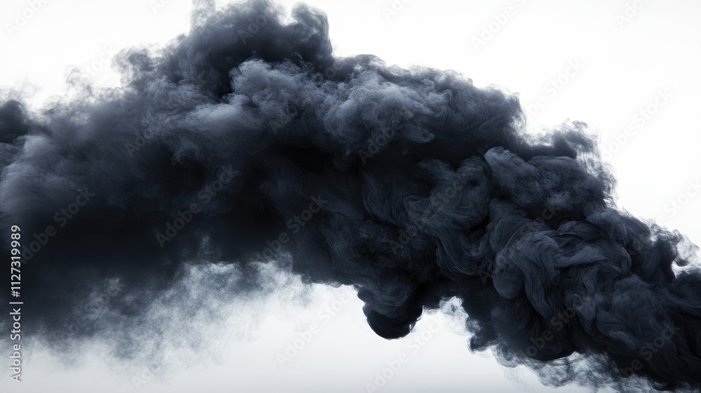 Poster Abstract black smoke swirling against a white background creating dramatic contrast and visual intrigue in a minimalist composition.
