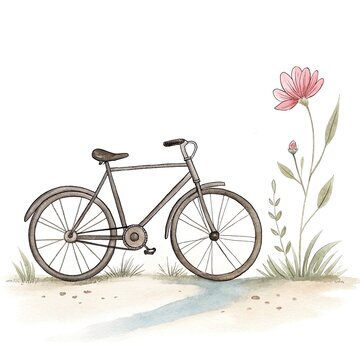 Bike, simple watercolor cilpart clip art illustration, isolated on white background