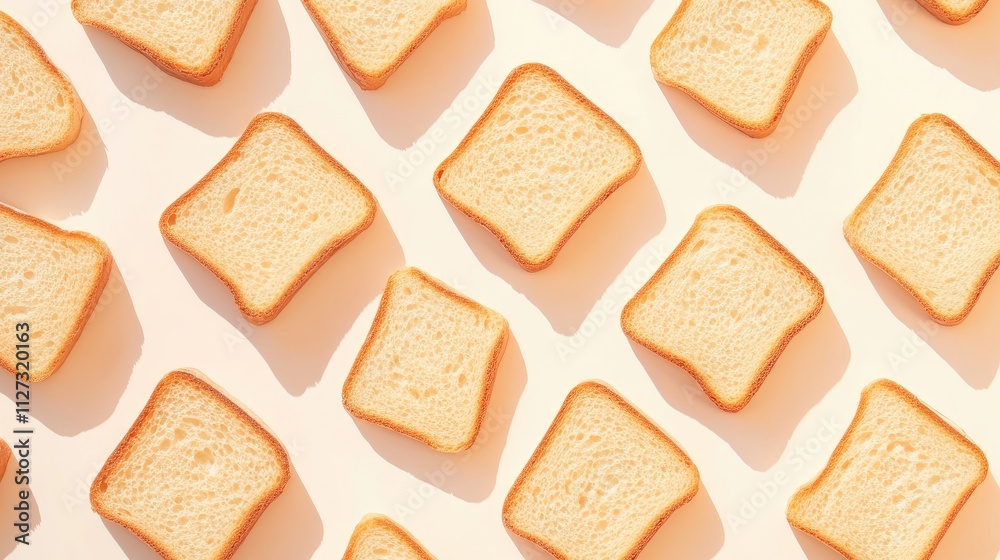 Poster Sliced bread pieces arranged on a light background showcasing texture and shape for culinary or baking themed visuals