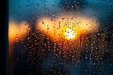 Dramatic Rainy Window Scenery with Condensation Drops on Glass Panes