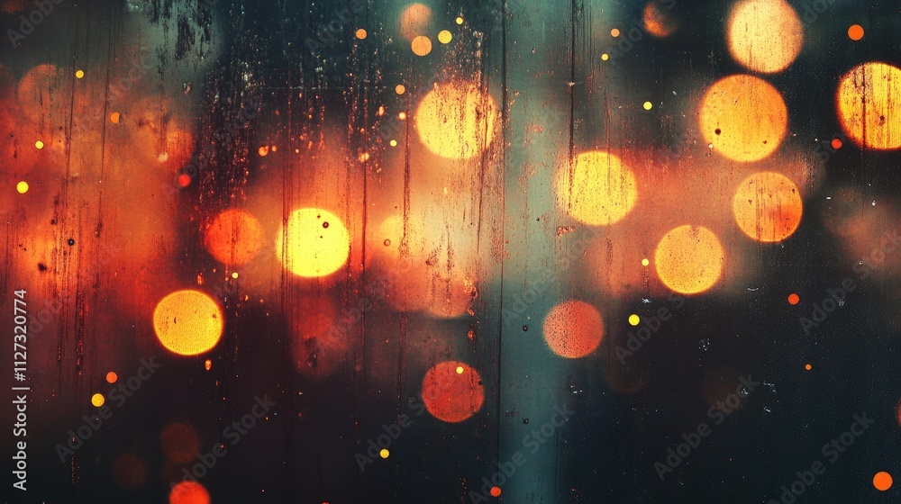 Aufkleber Vintage bokeh city lights abstract texture with defocused urban elements creating a warm, artistic atmosphere and traffic hints in the background