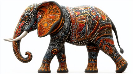 Fototapeta premium Ornate decorated elephant walking, isolated on white.