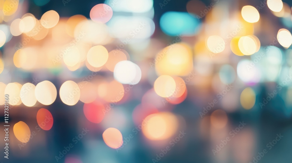 Poster Blurred abstract background of a grocery store illuminated with bokeh lights creating a vibrant and dynamic shopping atmosphere