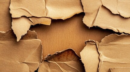 Torn brown packaging paper revealing a textured background ideal for web hosting or online services promotional imagery