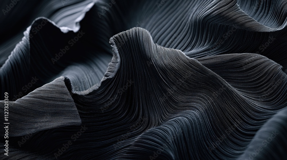 Aufkleber Abstract black fabric texture with soft flowing waves creating a serene and elegant background for design projects and presentations.