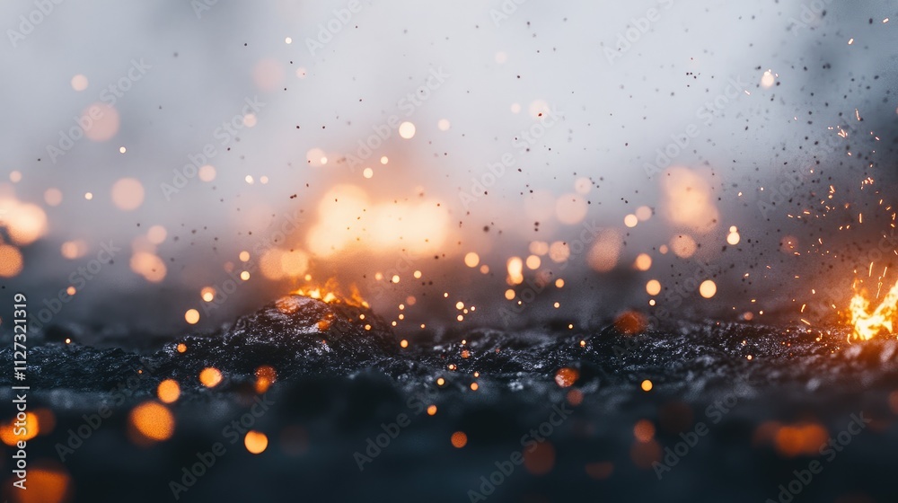 Aufkleber Bokeh lights and fire sparks creating a dynamic and atmospheric scene with glowing details and soft focus effects on a muted background