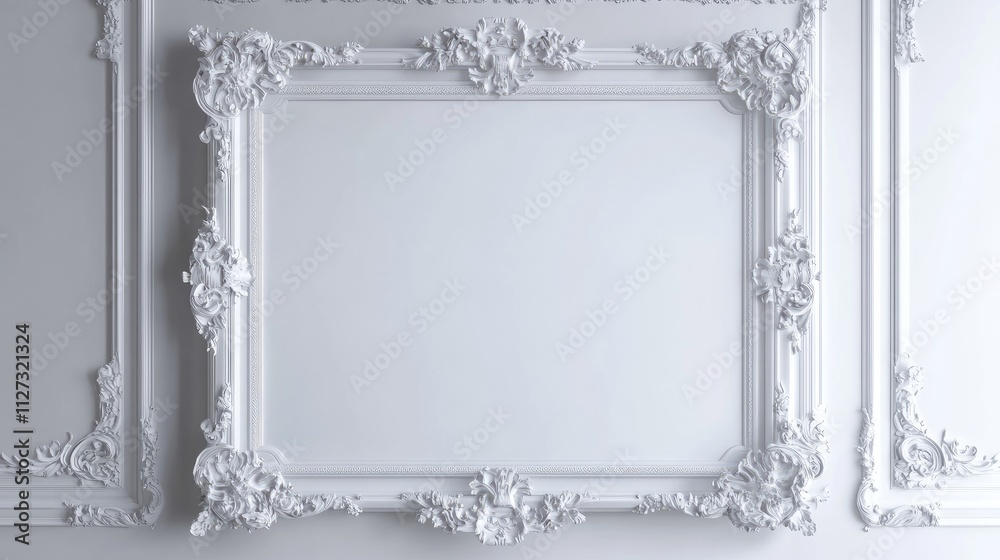 Poster elegant vintage white frame on wall with intricate detailing providing a stylish backdrop for artwor
