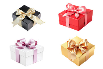 christmas Foure Gift Boxes With Gold and pink  Ribbon Bows Against and White the Clear Surface Transparent Background