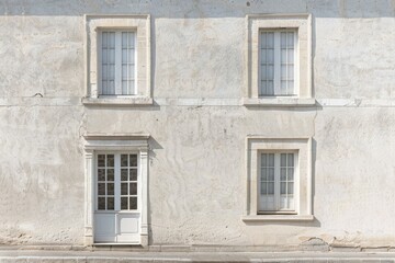 Fototapeta premium White wall of old abandoned residential building. Detailed photo textured background