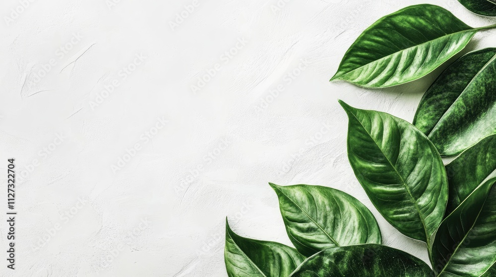 Poster Vibrant green leaf texture with detailed veins and plain white background for versatile copy space and design applications