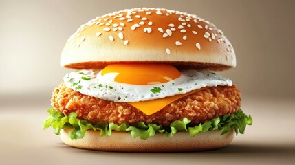 Nutritious chicken burger with fried egg and lettuce in sesame seed bun showcasing healthy fast food options