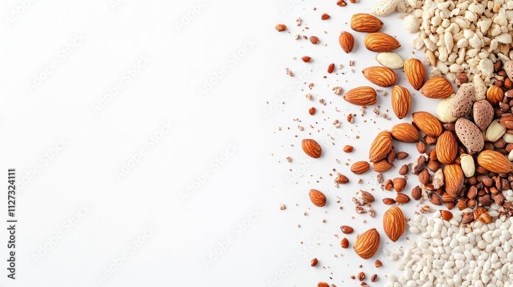 Aufkleber mixed assortment of nuts including almonds arranged artistically on a clean white background for a h