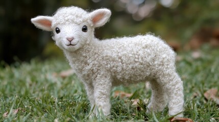Obraz premium Adorable Fluffy Lamb in a Lush Green Meadow